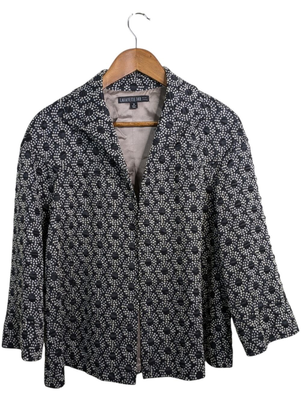 Lafayette 148 New York Jacquard Blazer 10 Black White Lined Geometric Career